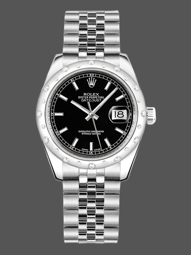 Rolex Datejust 178344 Black Dial Stainless Steel 31MM Lady Replica Watch