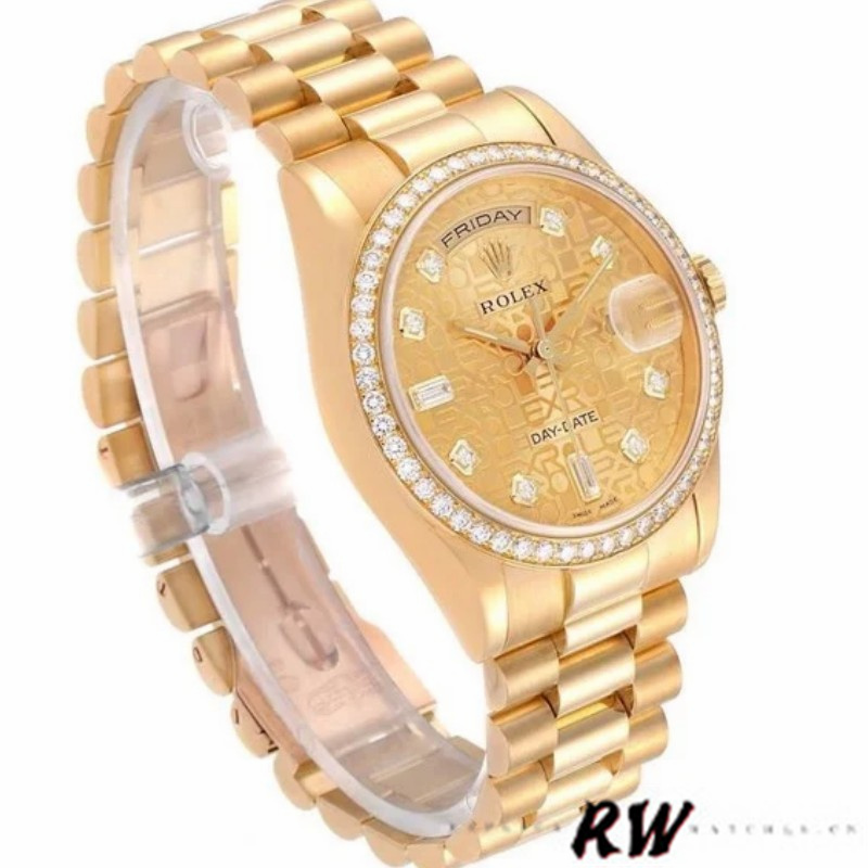 Rolex Day Date 118348 Champagne Jubilee Diamond Dial Yellow Gold 36mm Unisex Replica Watch