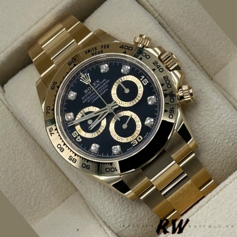 Rolex Daytona 116508 Yellow Gold Black Diamond Dial 40MM Mens Replica Watch