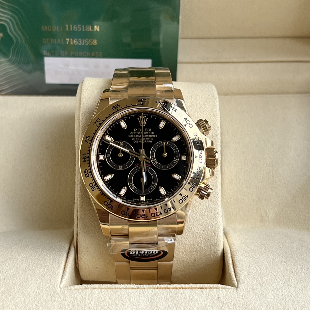 Rolex Daytona 116508 Yellow Gold Black Index Dial 40MM Mens Replica Watch