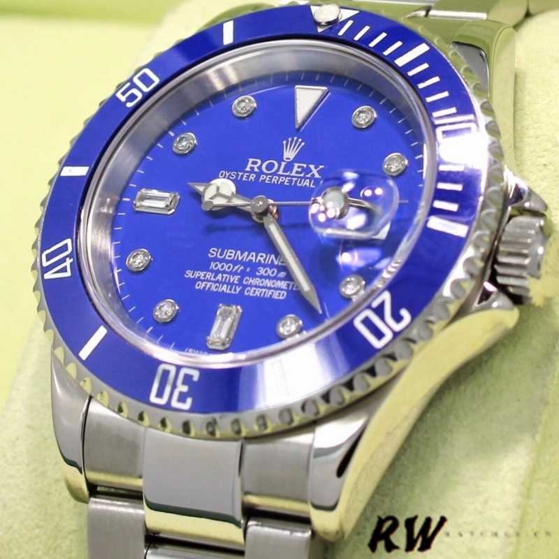 Rolex Submariner 16610 Stainless Steel Blue Bezel Diamond Dial 40mm Mens Replica Watch