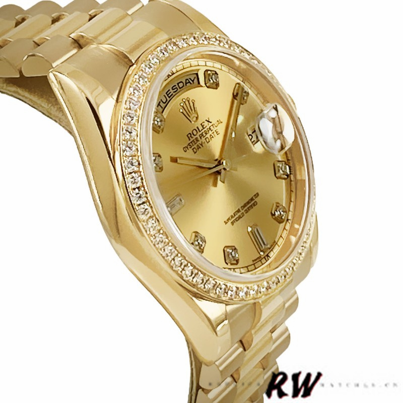 Rolex Day Date 118348 Champagne diamond Dial Yellow Gold 36mm Unisex Replica Watch