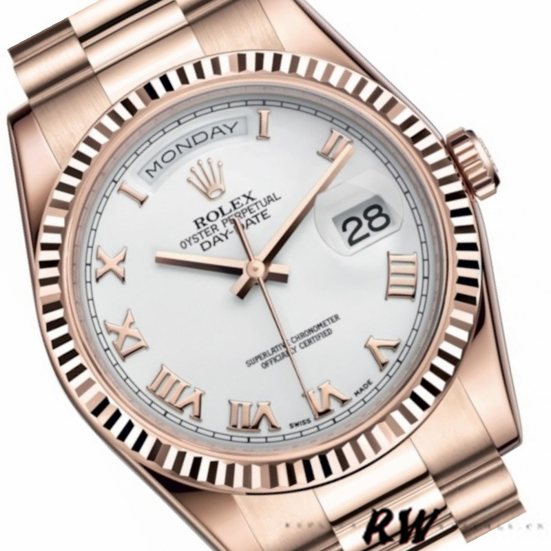 Rolex Day-Date 118235 White Dial Fluted Bezel 36mm Unisex Replica Watch
