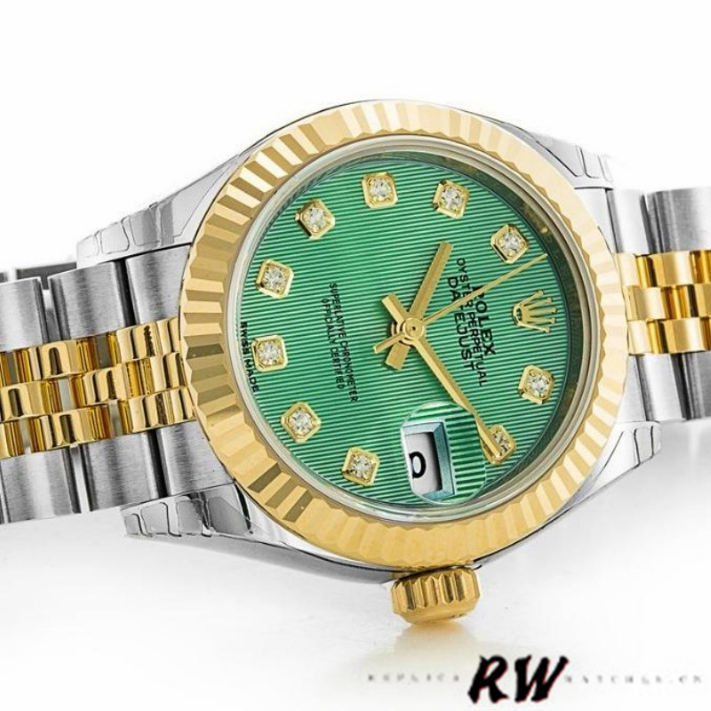 Rolex Datejust 279173 Green Diamond Dial Fluted Bezel 28mm Lady Replica Watch