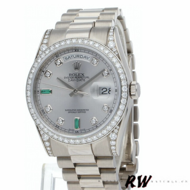 Rolex Day-Date 118389 White Gold Silver Dial 36MM Unisex Replica Watch