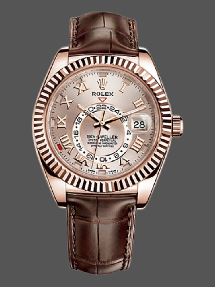 Rolex Sky-Dweller 326135 Sundust Dial Rose Gold 42MM Mens Replica Watch