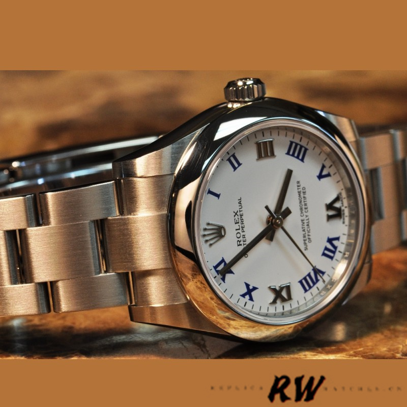 Rolex Oyster Perpetual 177200 White Dial Blue Roman Oyster Bracelet 31mm Lady Replica Watch