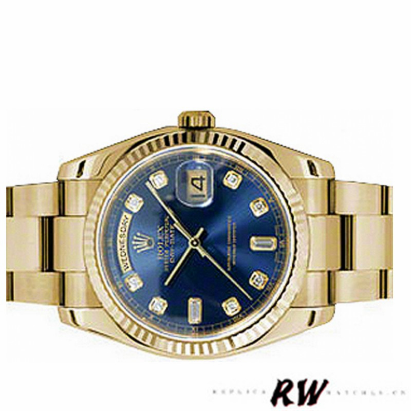 Rolex Day-Date 118238 Yellow Gold Blue Diamond Dial Unisex Replica Watch