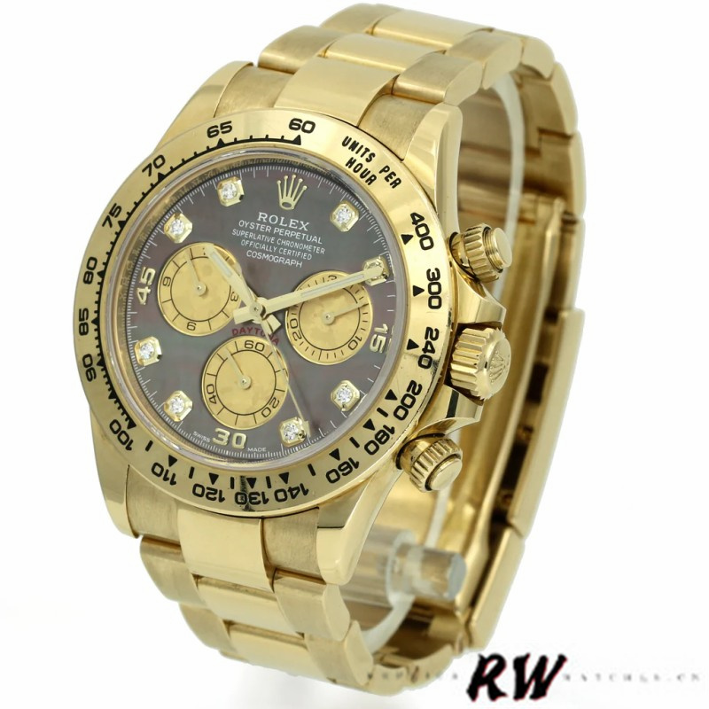 Rolex Daytona 116508 Yellow Gold Black Mother Of Pearl Dial 40MM Mens Replica Watch