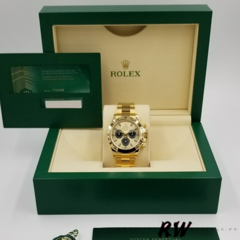 Rolex Daytona 116508 Yellow Gold Champagne Index Dial 40MM Mens Replica Watch