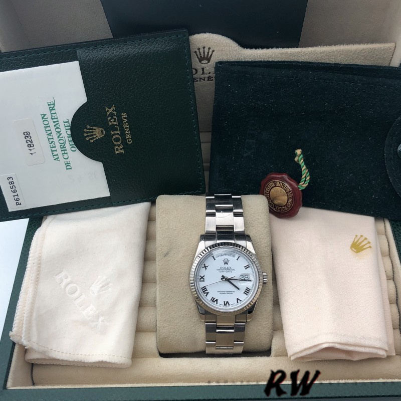 Rolex Day-Date 118239 White Gold White Roman Numeral Dial 36mm Unisex Replica Watch