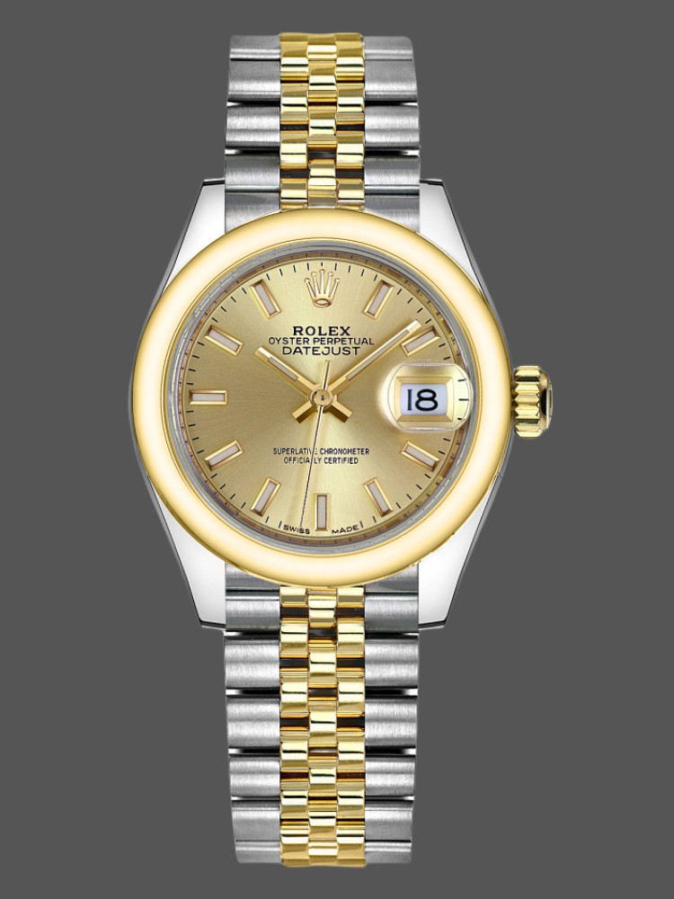Rolex Datejust 279163 Champagne Index Dial Domed Bezel 28mm Lady Replica Watch
