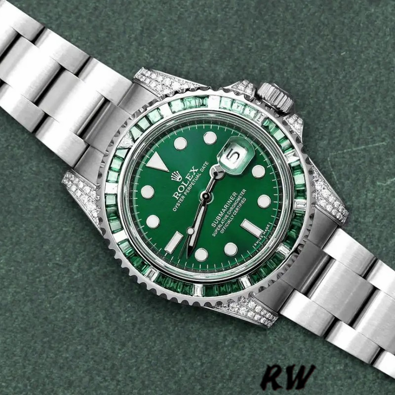 Rolex Submariner Date 116610LN Custom Diamond Stainless Steel Green Dial 40MM Mens Replica Watch