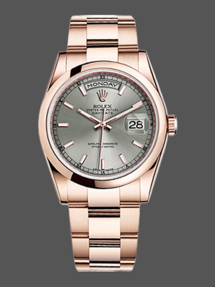 Rolex Day-Date 118205 Rose Gold Grey Dial 36mm Unisex Replica Watch
