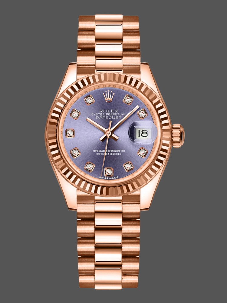 Rolex Datejust 279175 Aubergine Diamonds Dial Fluted Bezel 28mm Lady Replica Watch