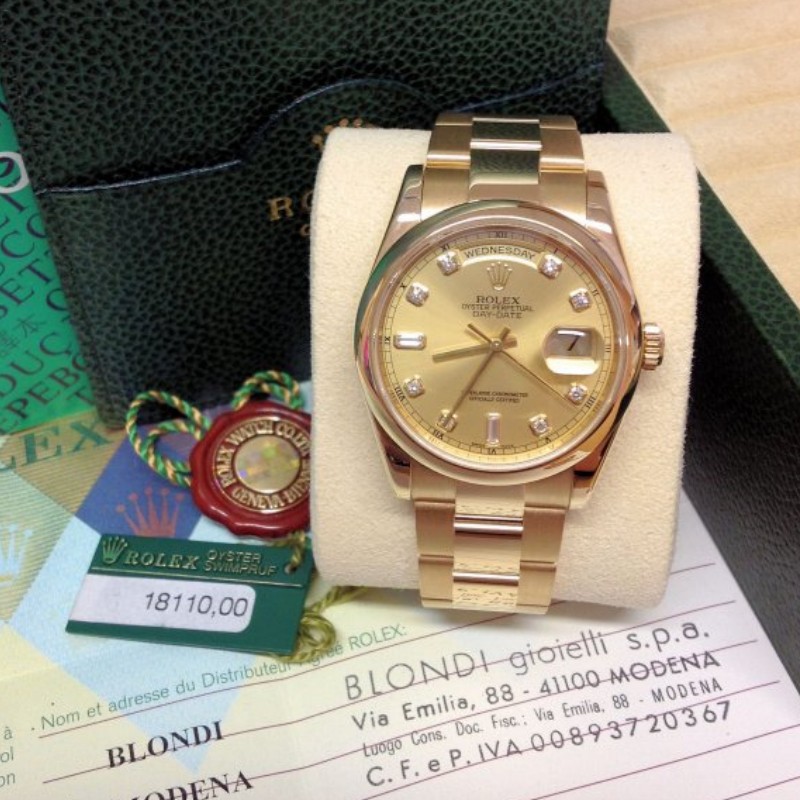 Rolex Day-Date 118208 Champagne Diamond Dial 36mm Unisex Replica Watch