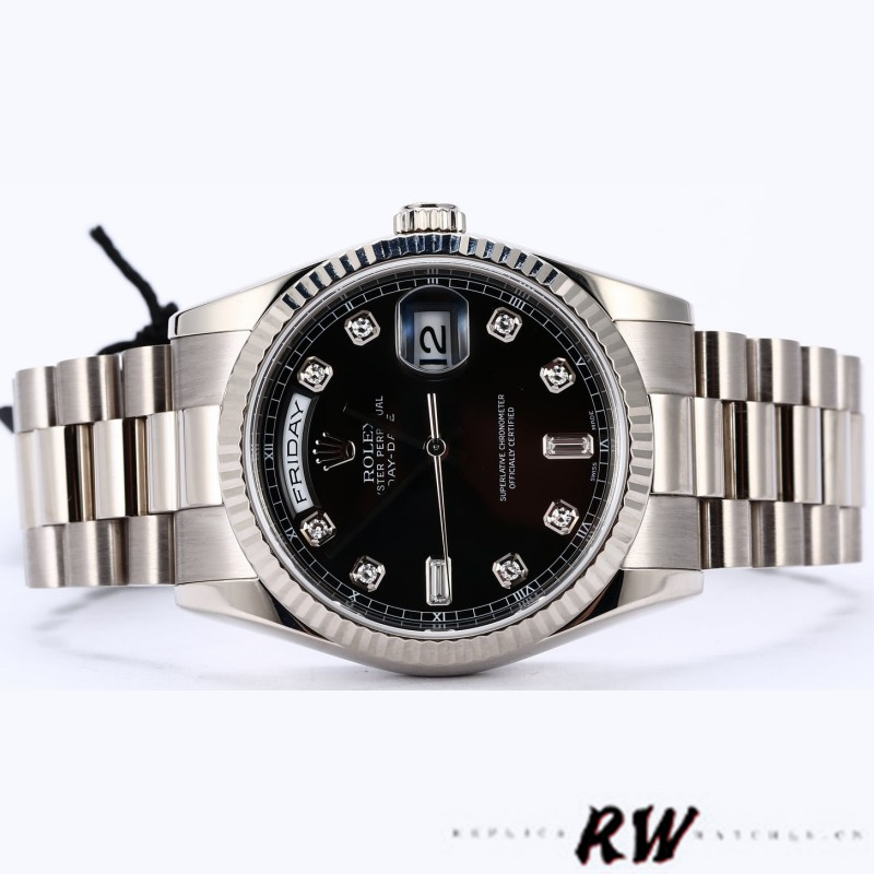 Rolex Day-Date 118239 Black Diamonds Dial Fluted Bezel 36mm Unisex Replica Watch