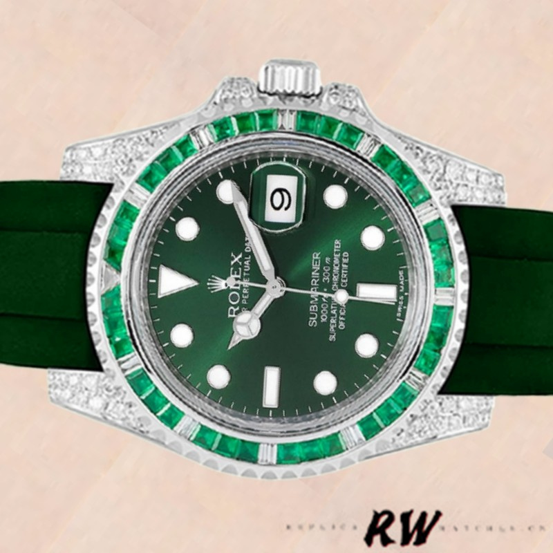 Rolex Submariner 116610 Green Dial Rubber strap 40mm Mens Replica Watch
