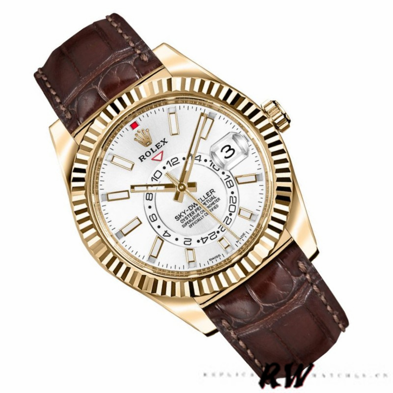 Rolex Sky-Dweller 326138 White Dial Yellow Gold 42MM Mens Replica Watch