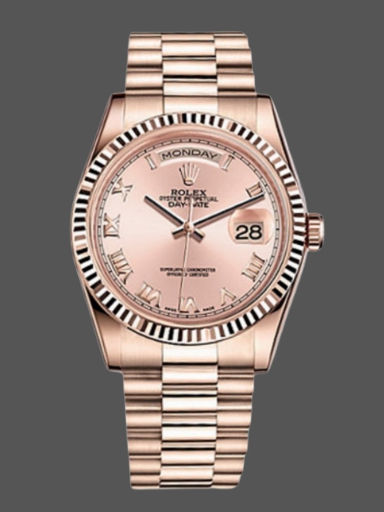 Rolex Day-Date 118235 Pink Roman Numeral dial 36mm Lady Replica Watch