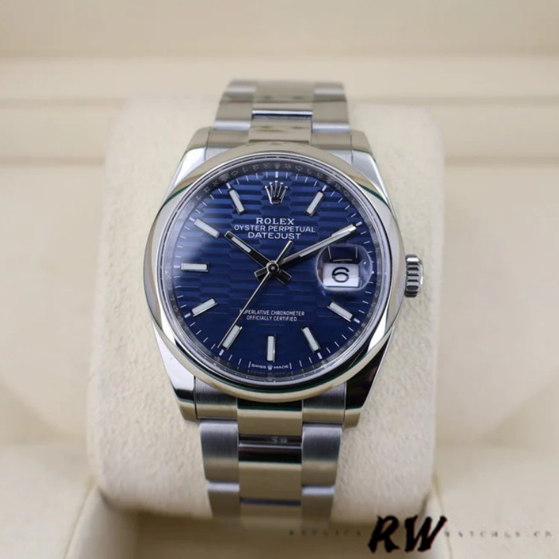 Rolex Datejust 126200 Blue Motif Wave Dial Stainless Steel 36MM Unisex Replica Watch
