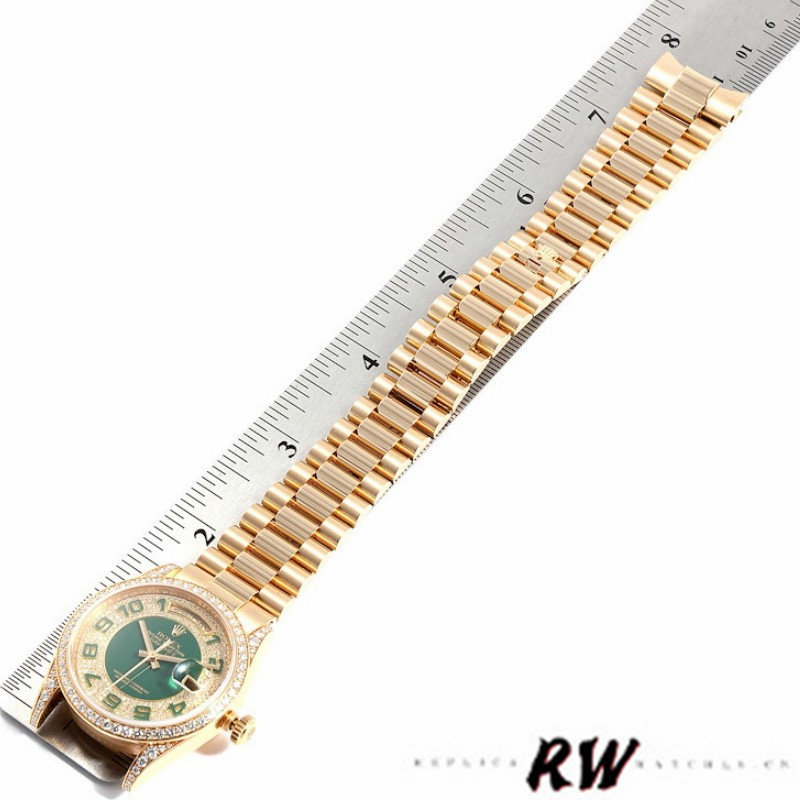 Rolex Day-Date 118388 Yellow Gold Green Enamel Diamond Dial 36MM Unisex Replica Watch