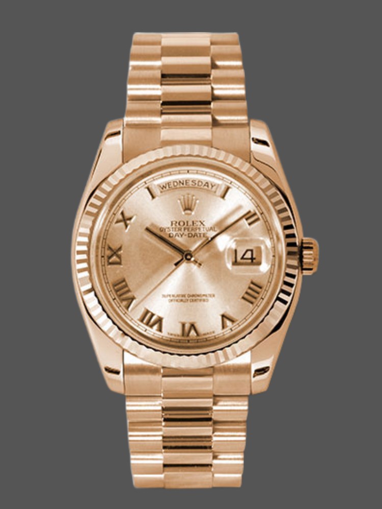 Rolex Day-Date 118235 Rose Champagne Roman Dial 36mm Unisex Replica Watch