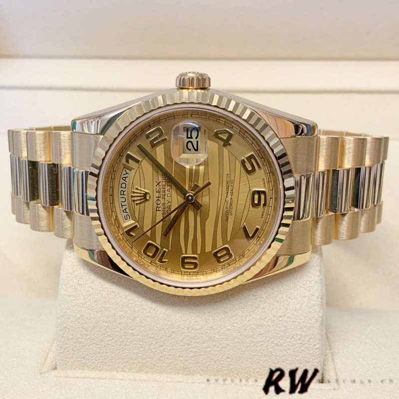 Rolex Day-Date 118238 Arabic Numeral Wave Champagne Dial Yellow gold 36mm Unisex Replica Watch