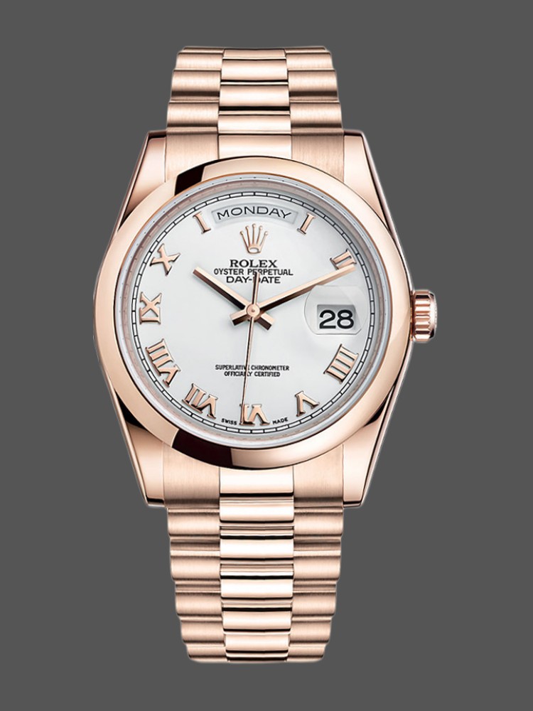 Rolex Day-Date 118205 Everose Gold White Dial 36mm Unisex Replica Watch