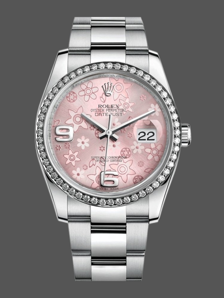 Rolex Datejust 116244 Stainless Steel Pink Floral Dial 36mm Lady Replica Watch