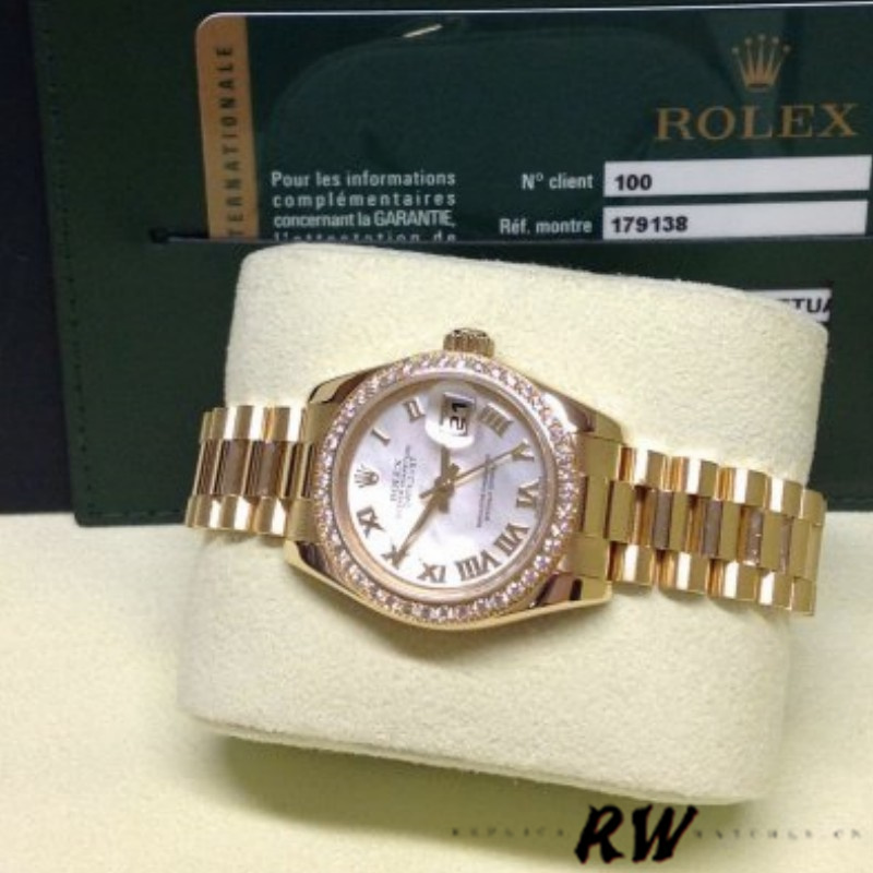 Rolex Datejust 179138 White Mother Of Pearl Roman Numeral Dial 26MM Lady Replica Watch