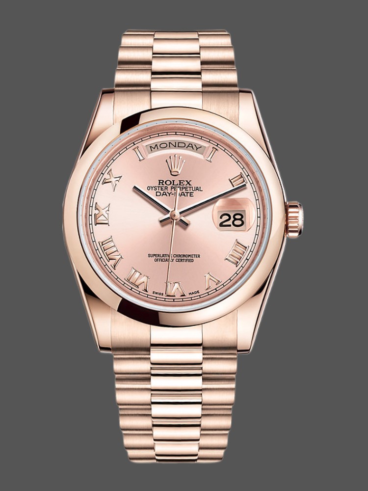 Rolex Day-Date 118205 Rose Gold Pink dial Automatic 36mm Unisex Replica Watch