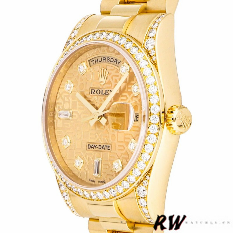 Rolex Day-Date 118388 Champagne Jubilee Diamond Dial Yellow Gold 36MM Unisex Replica Watch
