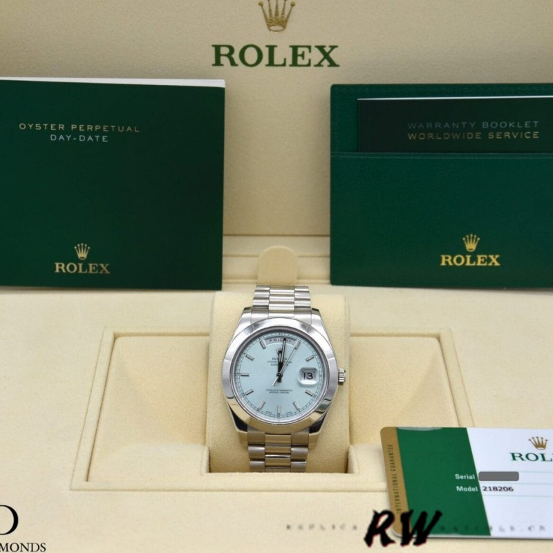 Rolex Day-Date 218206 Ice Blue Index Dial Platinum 41MM Mens Replica Watch