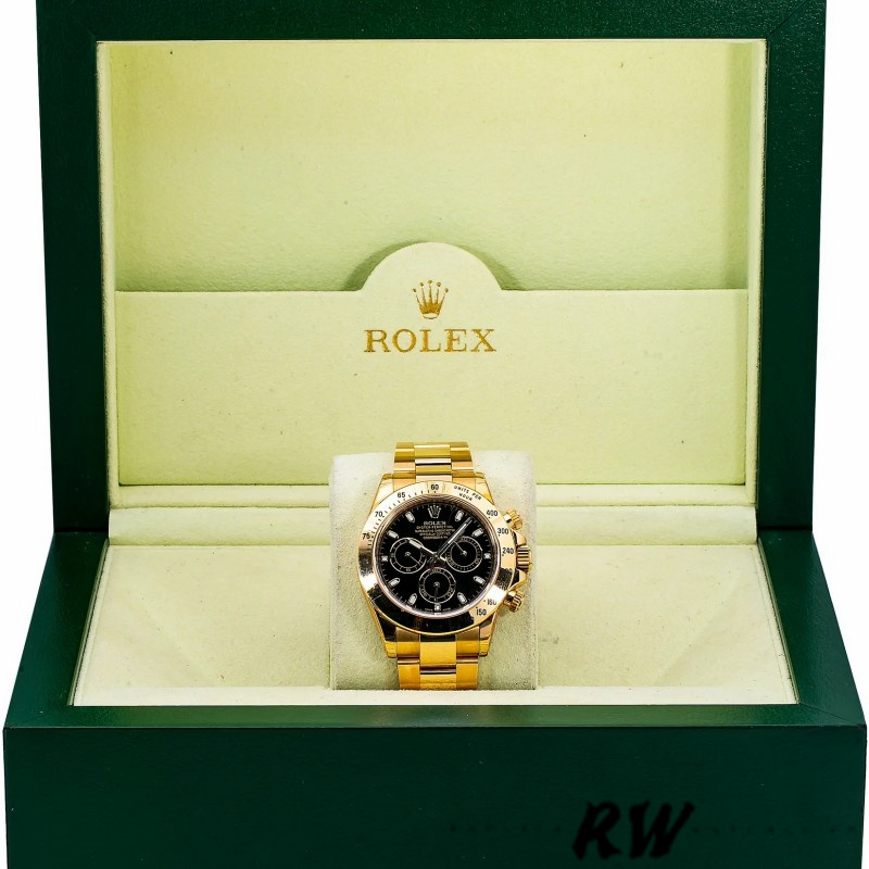 Rolex Daytona 116528 Black Dial Yellow Gold 40mm Mens Replica Watch