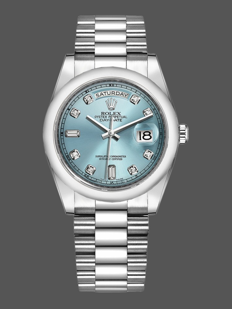 Rolex Day-Date 118206 Ice Blue Dial Diamond Platinum 36mm Unisex Replica Watch