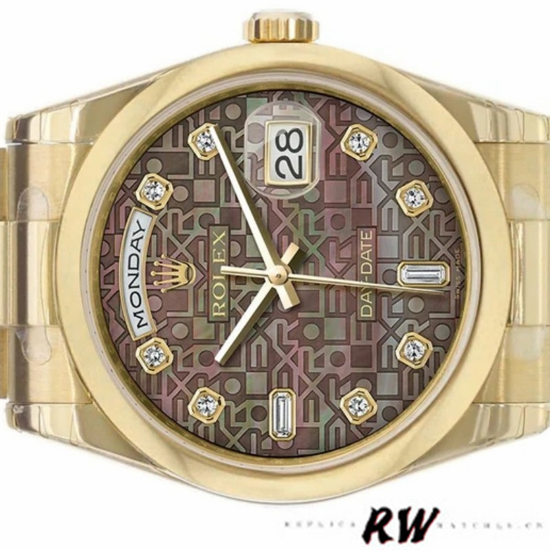 Rolex Day-Date 118208 Black MOP Diamond Dial 36mm Unisex Replica Watch