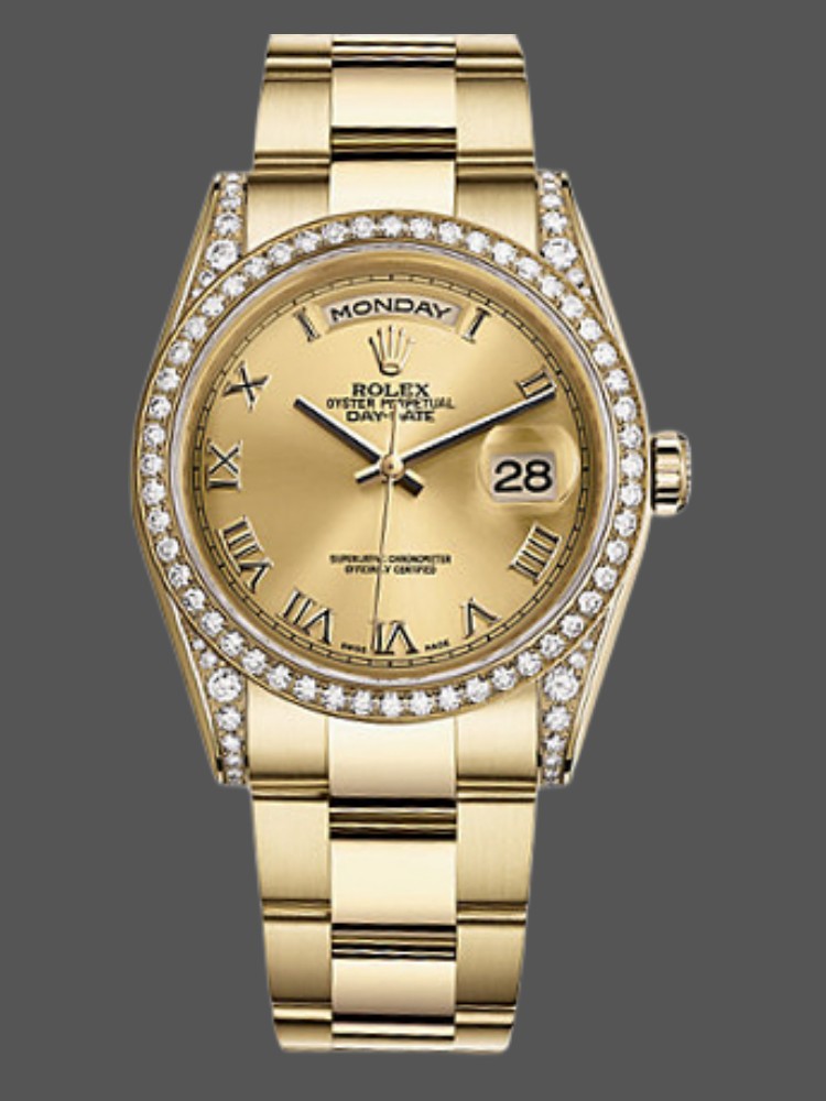 Rolex Day-Date 118388 Champagne Roman Numeral Dial 36MM Unisex Replica Watch