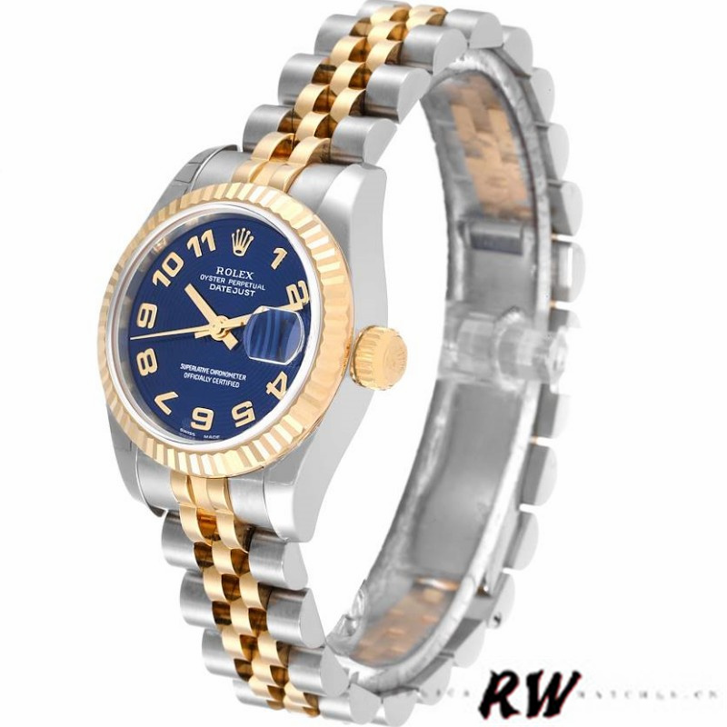 Rolex Datejust 179173 Concentric Circle Blue Dial Fluted Bezel 26MM Lady Replica Watch