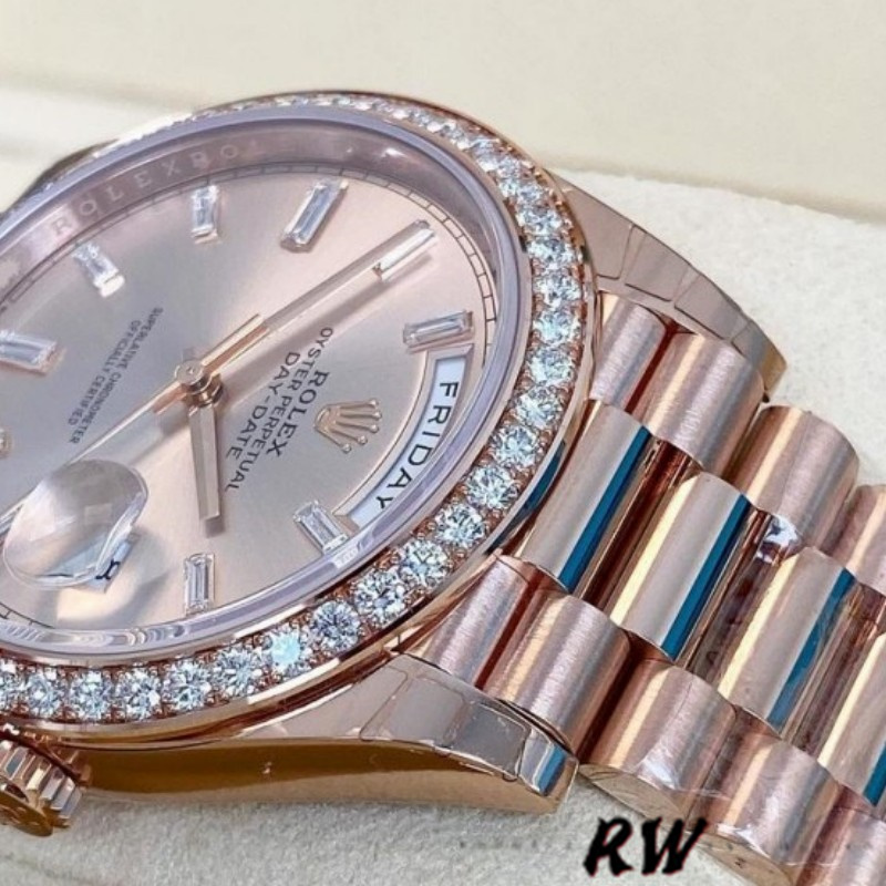 Rolex Day-Date 228345RBR 0007 Sundust Diamond Dial Diamond Bezel 40mm Mens Replica Watch