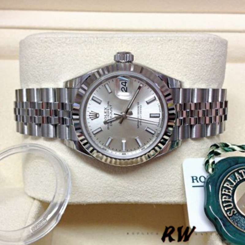 Rolex Datejust 28 Automatic Silver Dial White Gold and Steel M279174 0005 Women's Watch