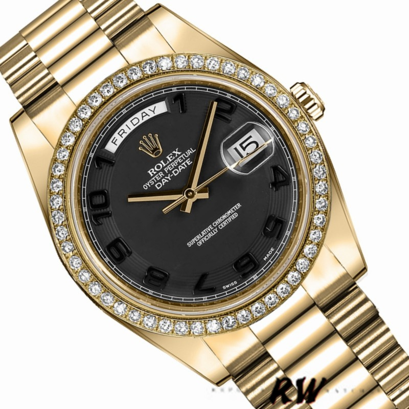 Rolex Day-Date 218348 Concentric Circle Black Dial 41MM Mens Replica Watch