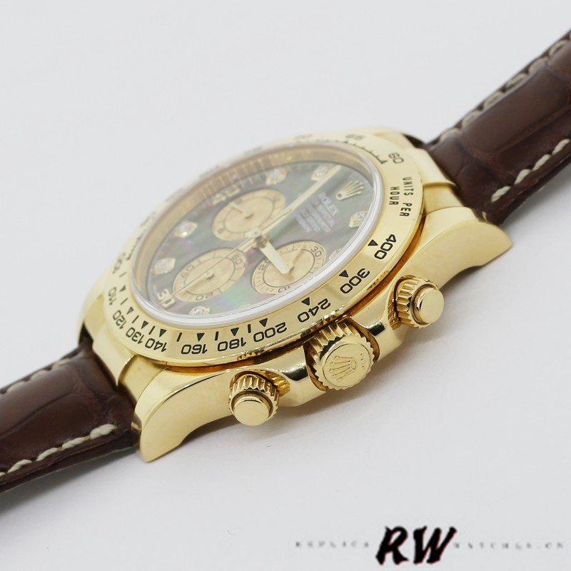 Rolex Daytona 116518 Yellow Gold Dark MOP Diamonds Dial 40mm Mens Replica Watch