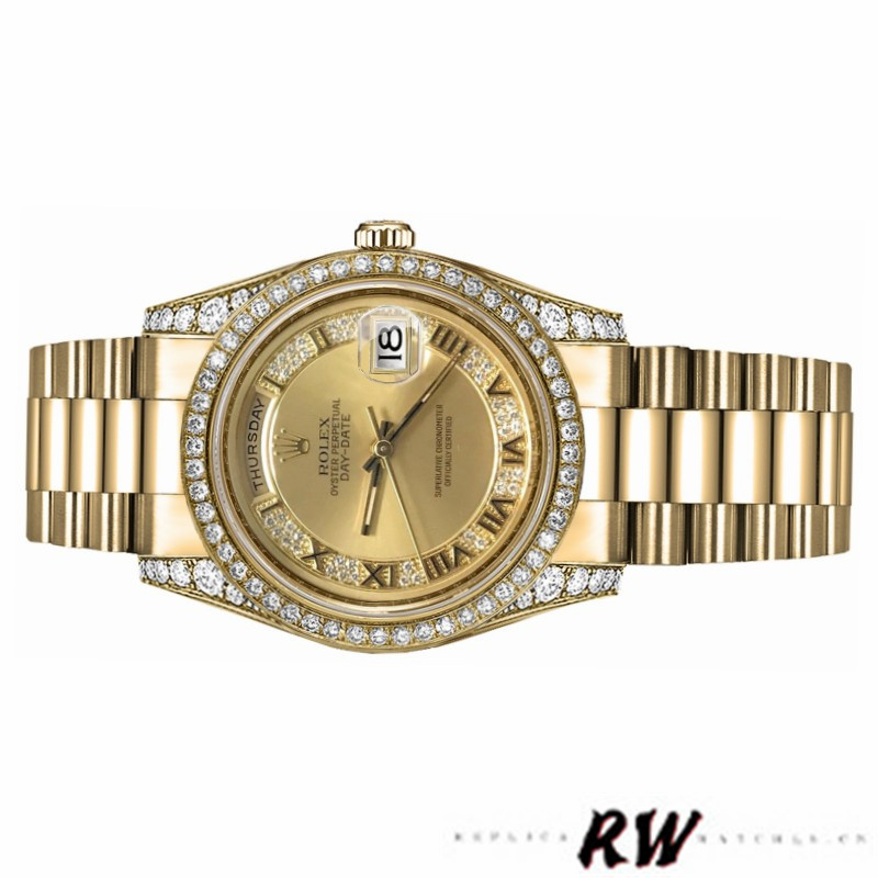Rolex Day-Date 118388 Champagne Diamond Dial Yellow Gold 36MM Unisex Replica Watch