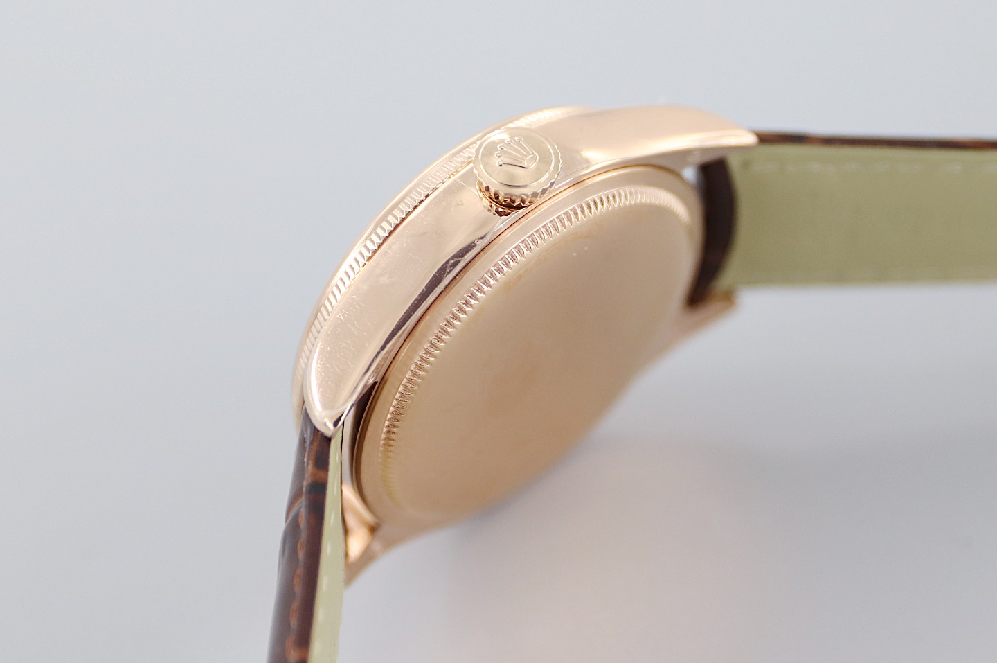 Rolex Cellini Date Rose Gold Silver Crocodile Leather Strap 50515 39mm Mens Replica Watch