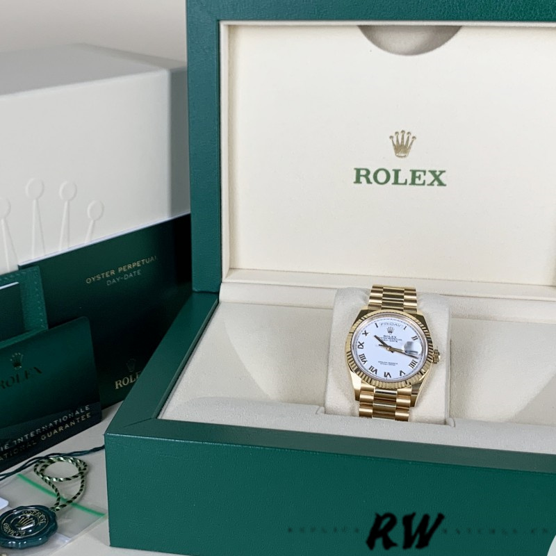 Rolex Day-Date 128238 Fluted Bezel White Roman Dial 36MM Replica Watch