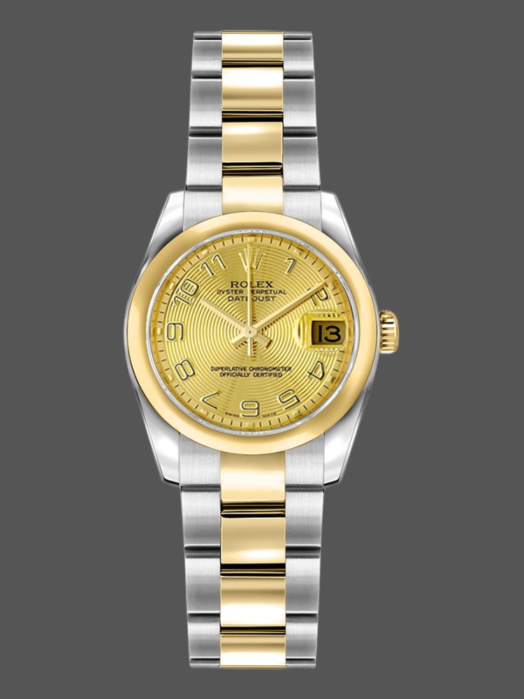 Rolex Datejust 179163 Concentric Circle Champagne Dial Domed Dezel 26MM Lady Replica Watch
