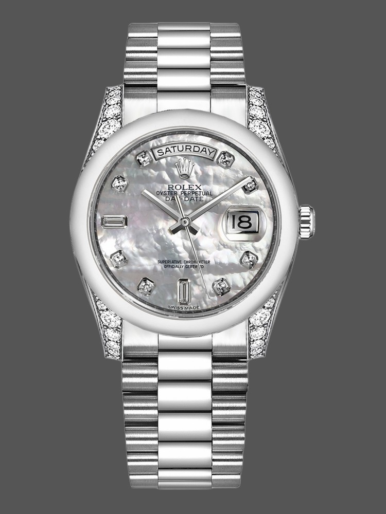 Rolex Day-Date 118296 Platinum MOP White Dial Diamond 36mm Unisex Replica Watch
