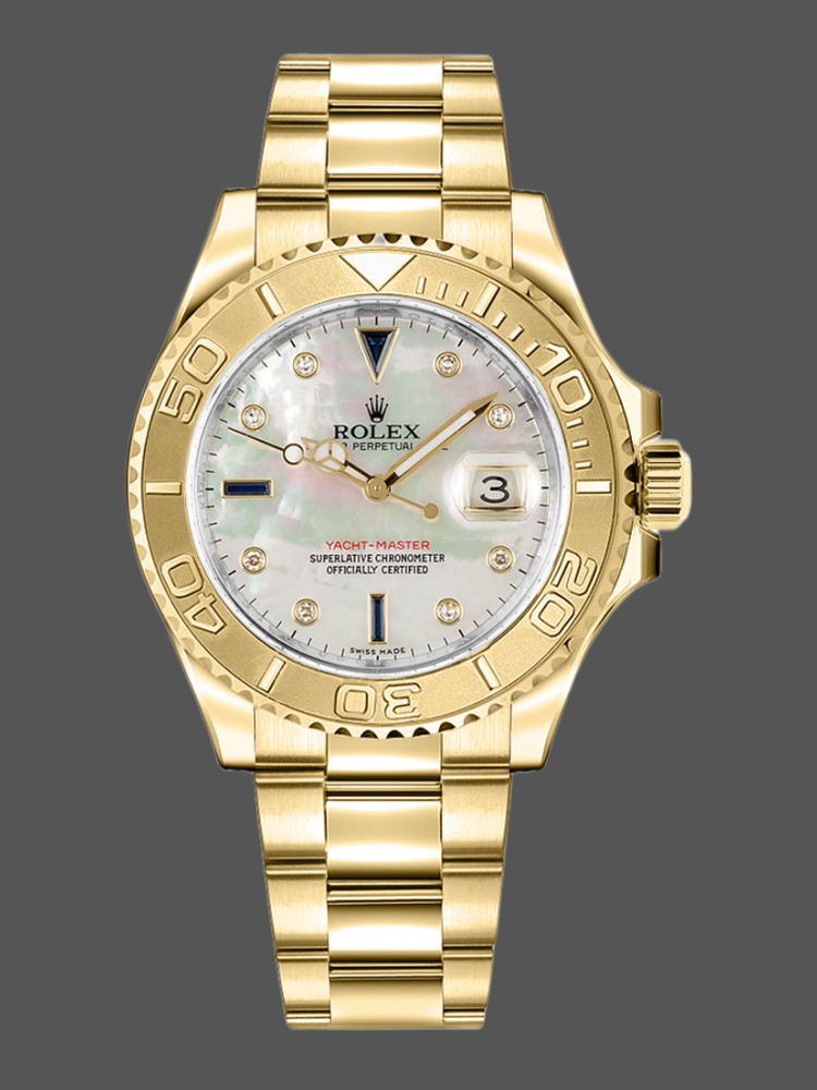 Rolex Yacht-Master 168628 White MOP Dial Yellow Gold 35MM Unisex Replica Watch
