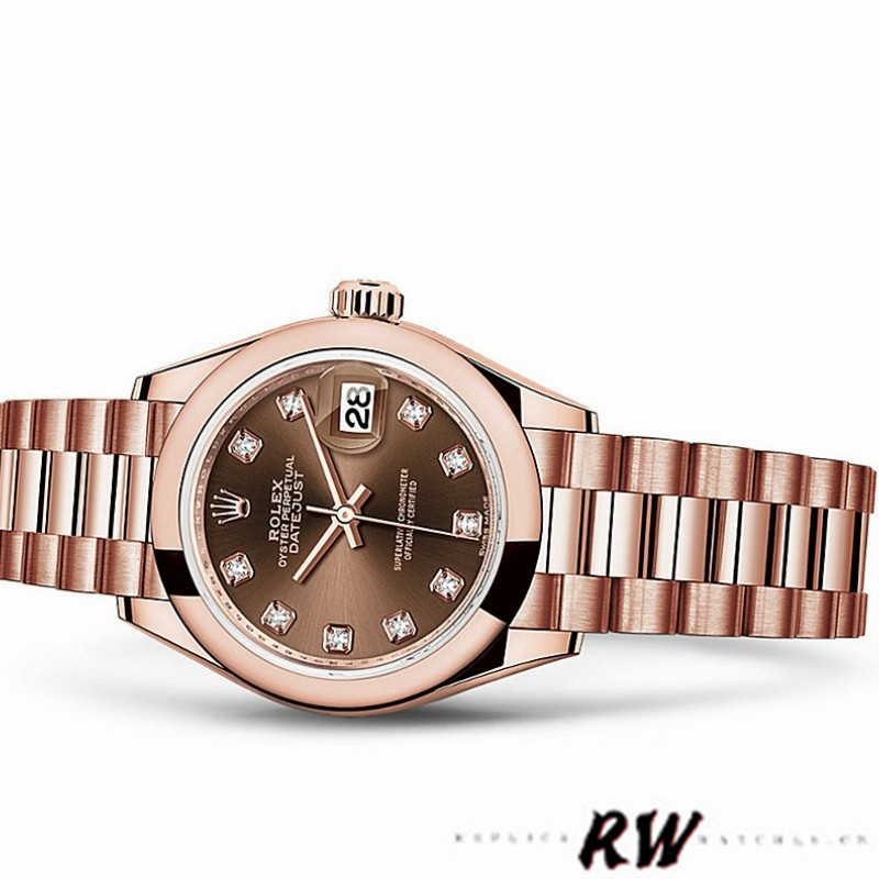 Rolex Datejust 279165 Chocolate Brown Dial Diamond Domed Bezel 28mm Lady Replica Watch